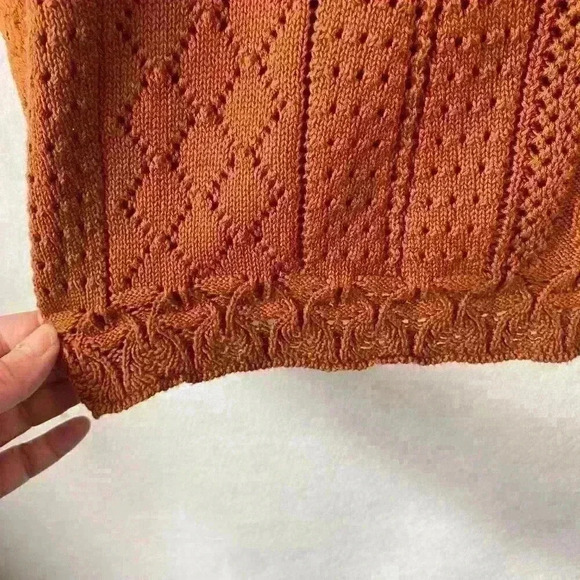 Women's Burnt Orange Crochet Pointelle Knit Sweater Size Large Fall Boho‎ Autumn - Picture 4 of 10